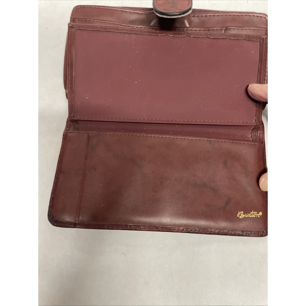 Buxton Top Grain Cowhide Wallet Women's Checkbook Snap Closure Maroon - Picture 4 of 8